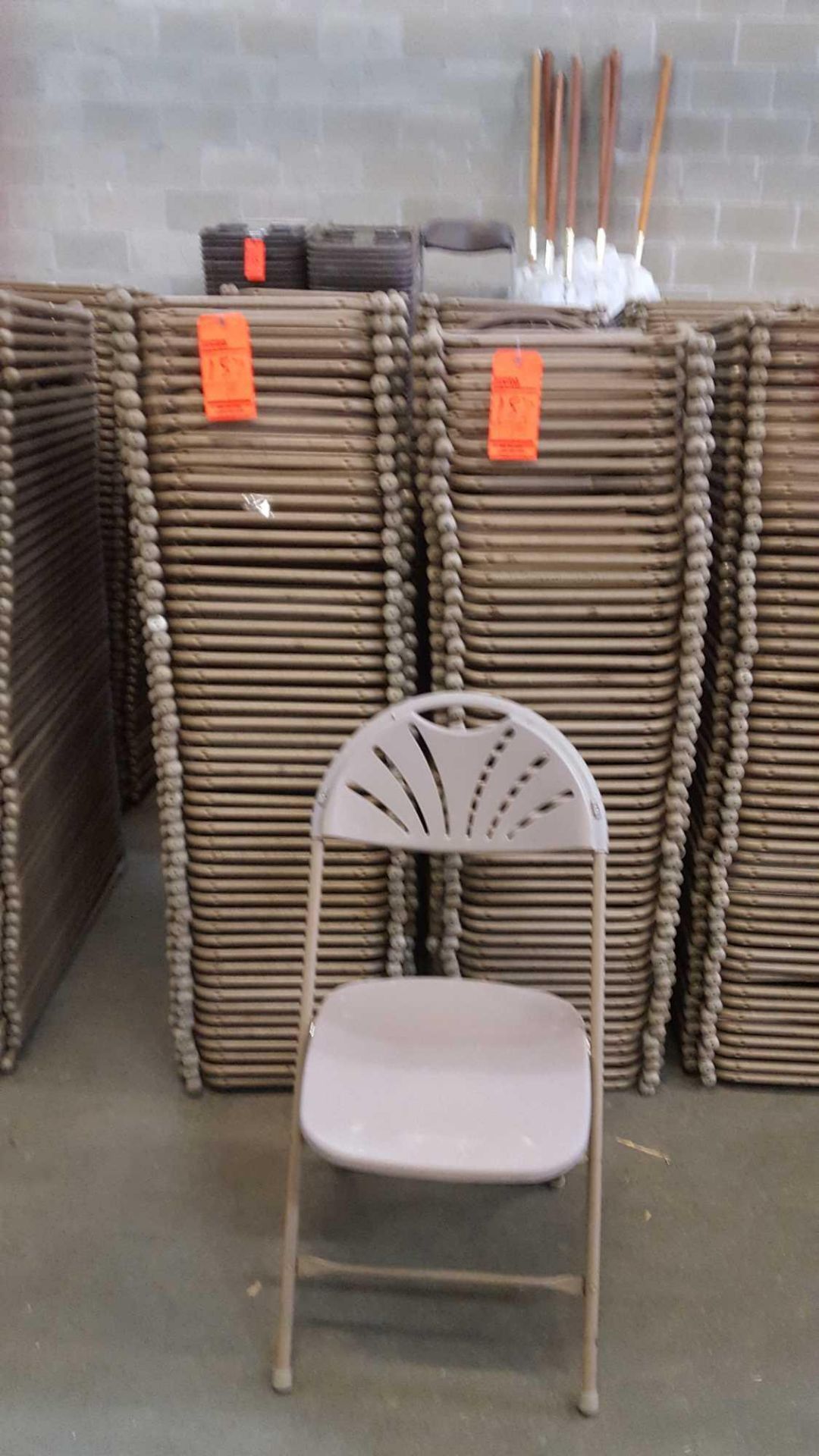 Lot of (100) Samsonite, neutral color, fan back, folding chairs