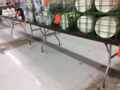 Lot of (15) assorted 8 foot by 30 inch folding leg wood tables, no contents. Purchaser should