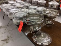 Lot of (20) round silver plated chafers, approx. 10" diameter - missing 3-qt glass bowl inserts