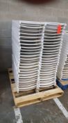 Lot of (50) assorted white wood folding chairs on a pallet