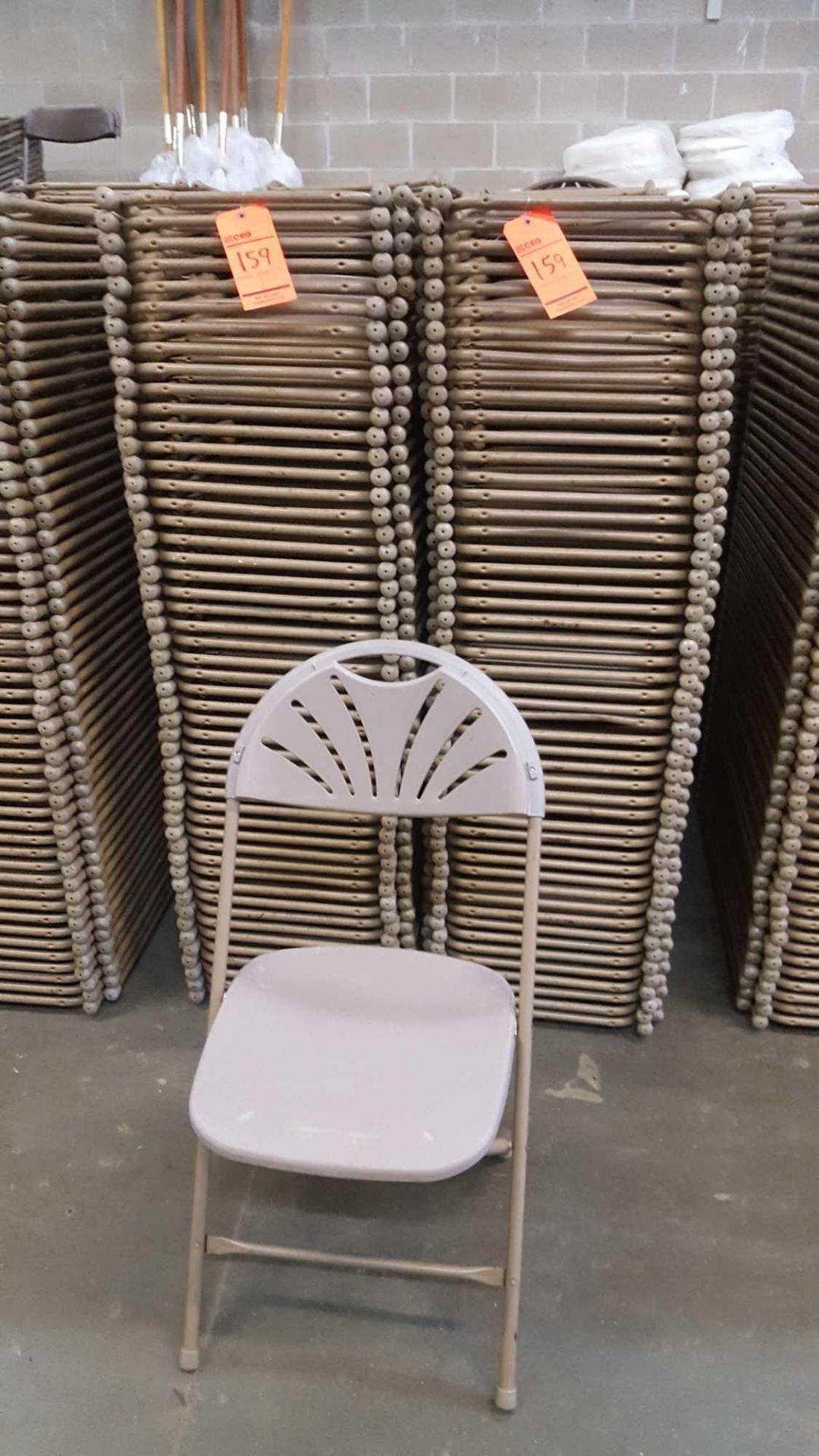 Lot of (100) Samsonite, neutral color, fan back, folding chairs - Image 2 of 2