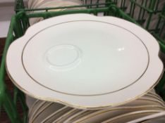 Lot of (50) gold accent/bone snack plates, 9.5" - includes (2) washing/transport racks