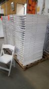 Lot of (50) assorted white resin folding chairs with padded seat on a pallet