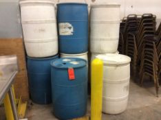 Lot of (32) 55-gallon poly barrels/tent weights
