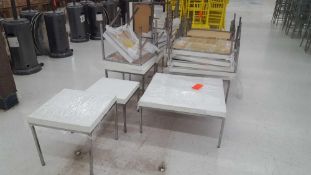 Lot of (26) assorted coffee tables end tables etc. with metal frame and composite top, (3)
