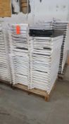 Lot of (70) assorted white resin folding chairs and two black resin folding chairs on two pallets
