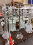 Lot of (7) asst silver-plated candelabras, approx. 32" tall