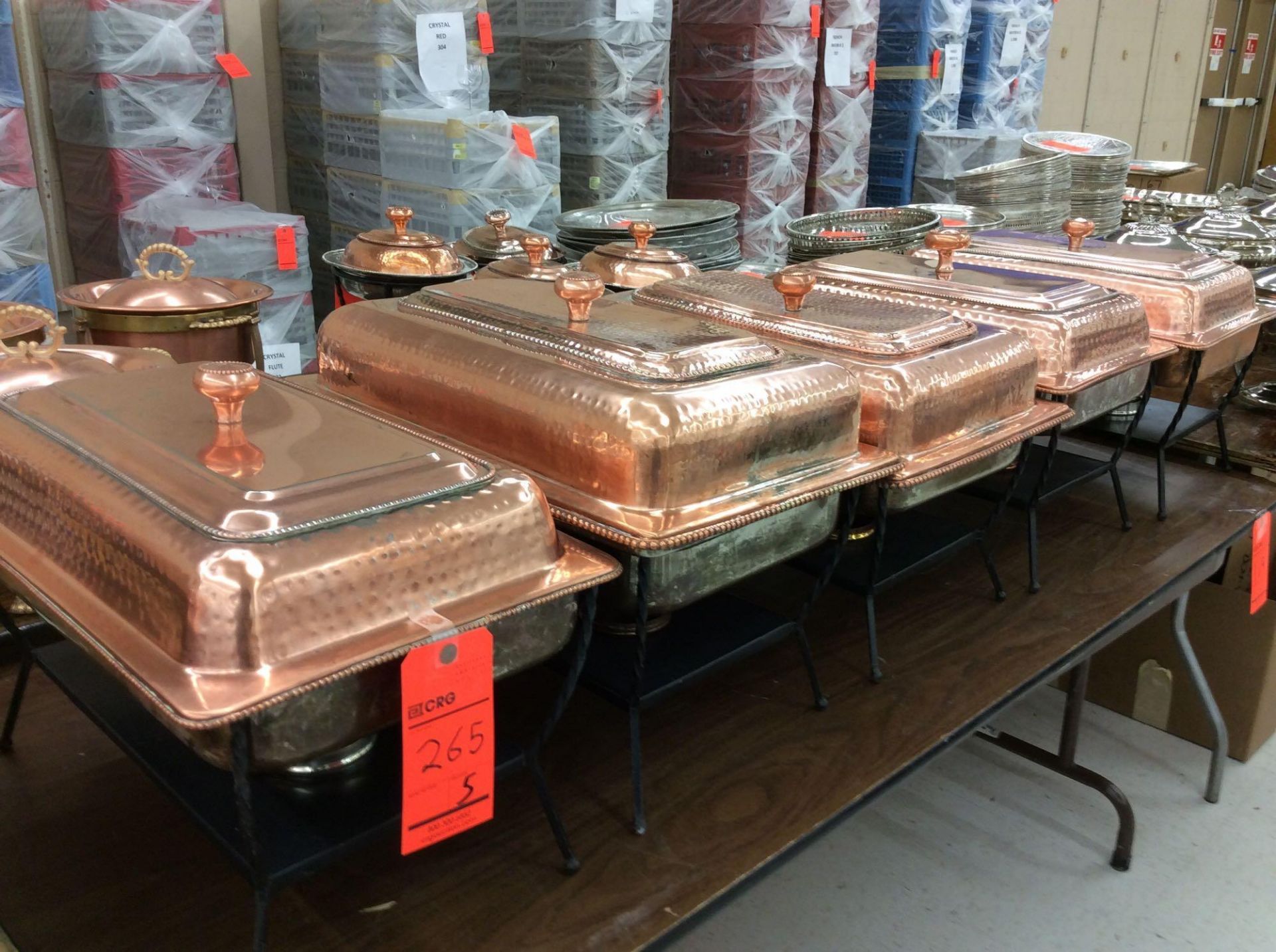 Lot of (5) copper finish chafers, approx. 14" x 22"