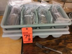 Lot of (110) stainless dinners forks, with (3) flatware separating bins