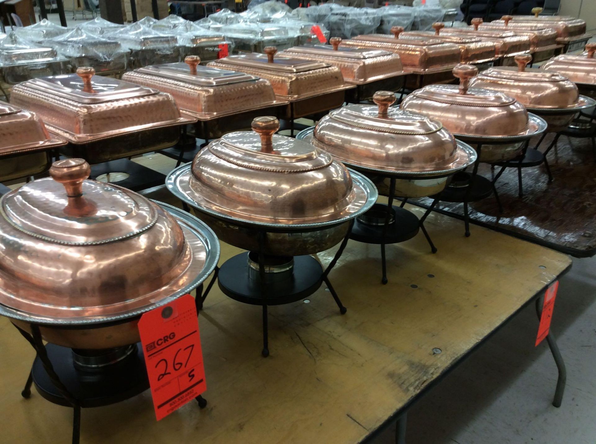 Lot of (5) copper finish oval chafers, approx. 13" x 17"