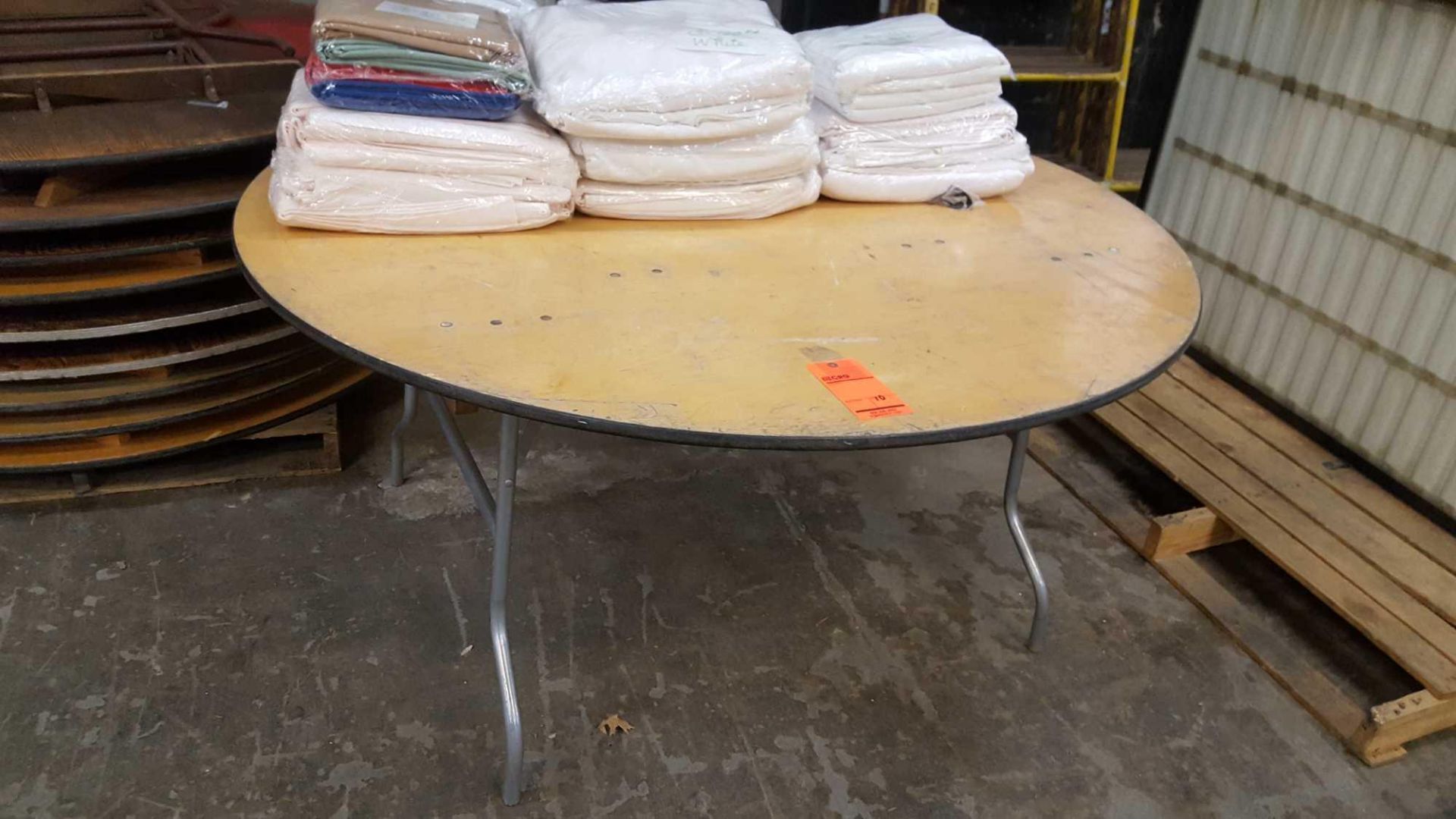 Lot of (10) assorted 60 inch diameter wood tables with folding legs - Image 2 of 2