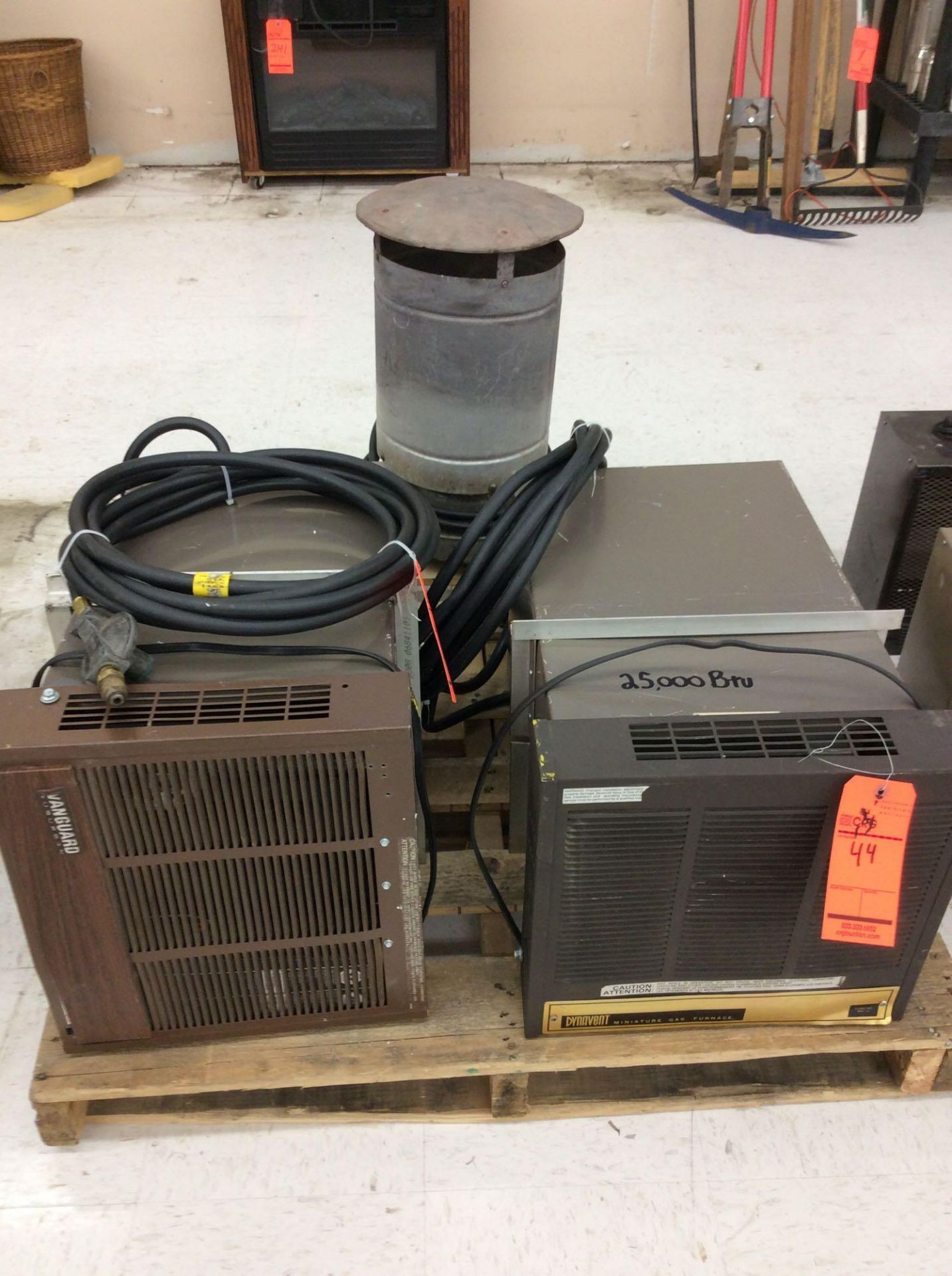 Lot of (3) propane heaters - includes Dynavent 25,000 BTU and Vanguard window mount types, and one