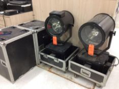 Lot of (2) USA Searchlights 12" spotlights with road cases