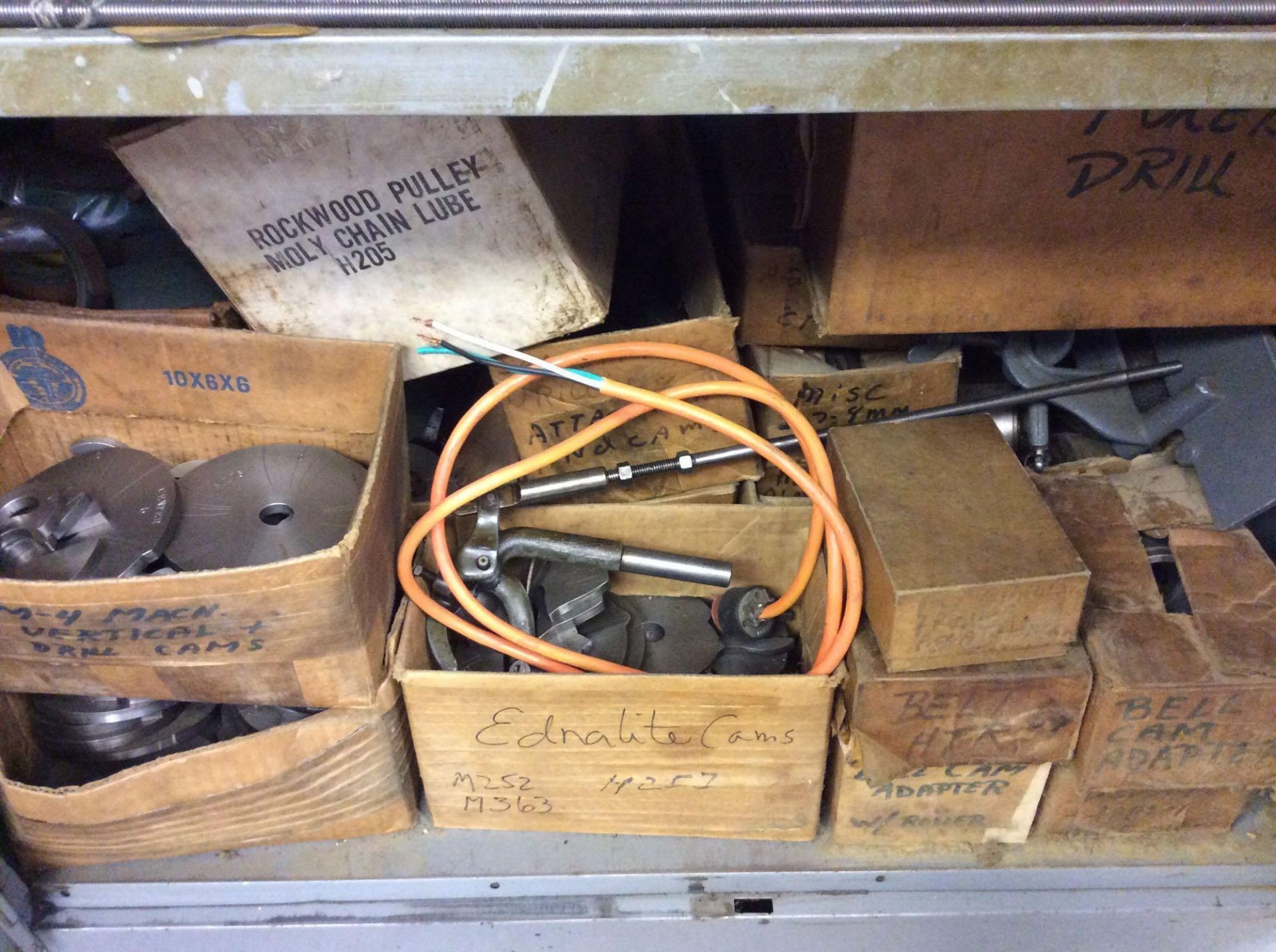 Lot of Swiss/screw machine accessories - includes contents of (2) cabinets - asst belts, chasers, to - Image 5 of 6