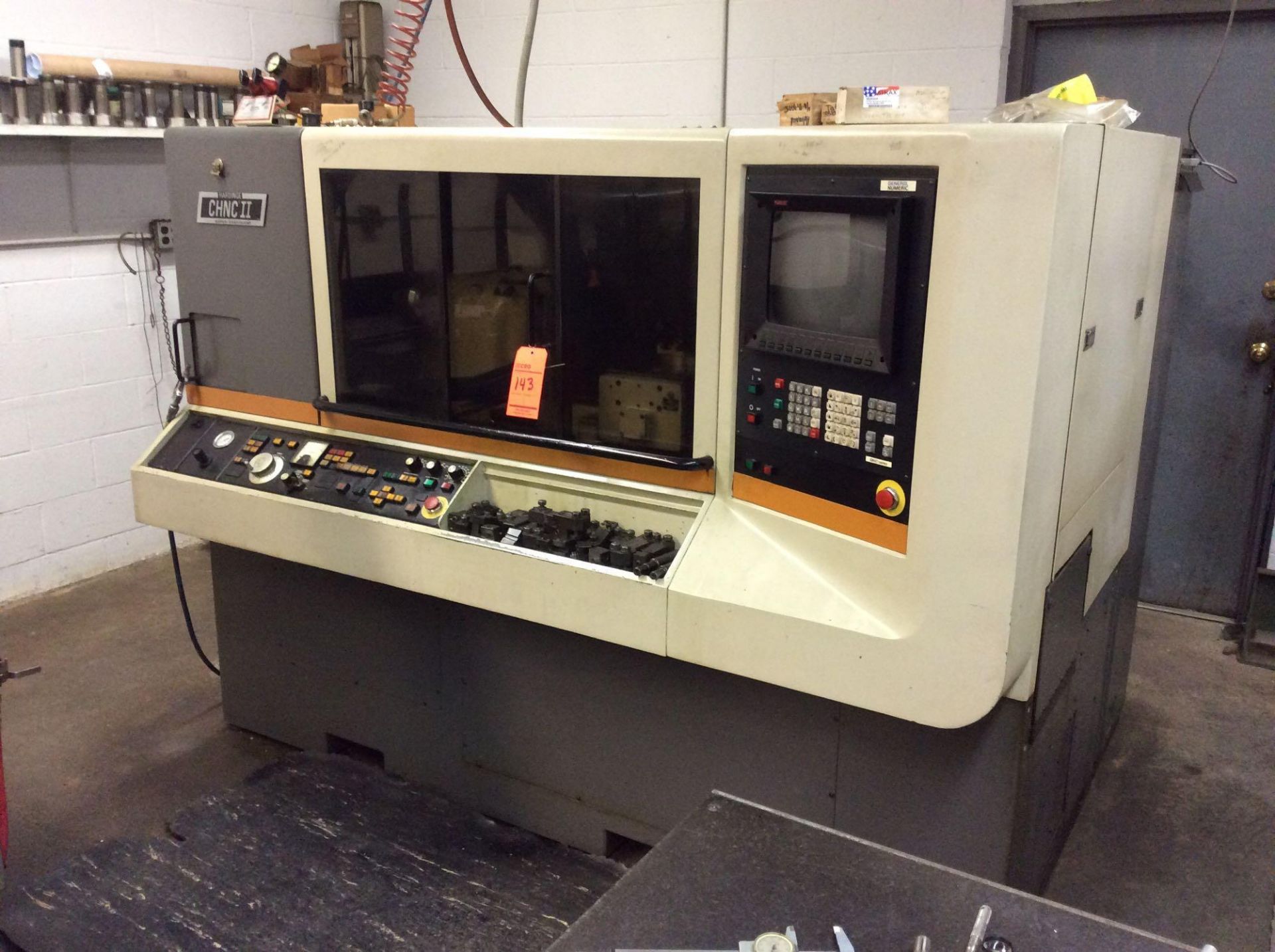 Hardinge CHNC II CNC turning center, mn CHNC II, sn CN-2013-A2-16, and 8 position turret