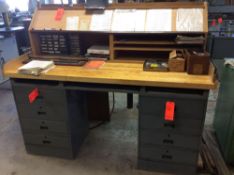 Butcher block top workbench with slide drawers, no contents otherwise tagged