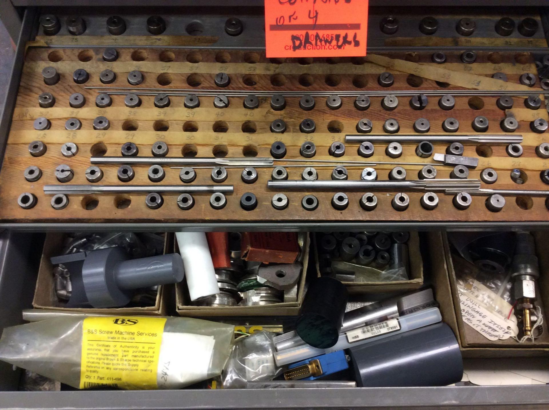 Contents of (4) drawers - includes tool holders, carbide tipped cutting bits, drill bits, bushings, - Image 2 of 3