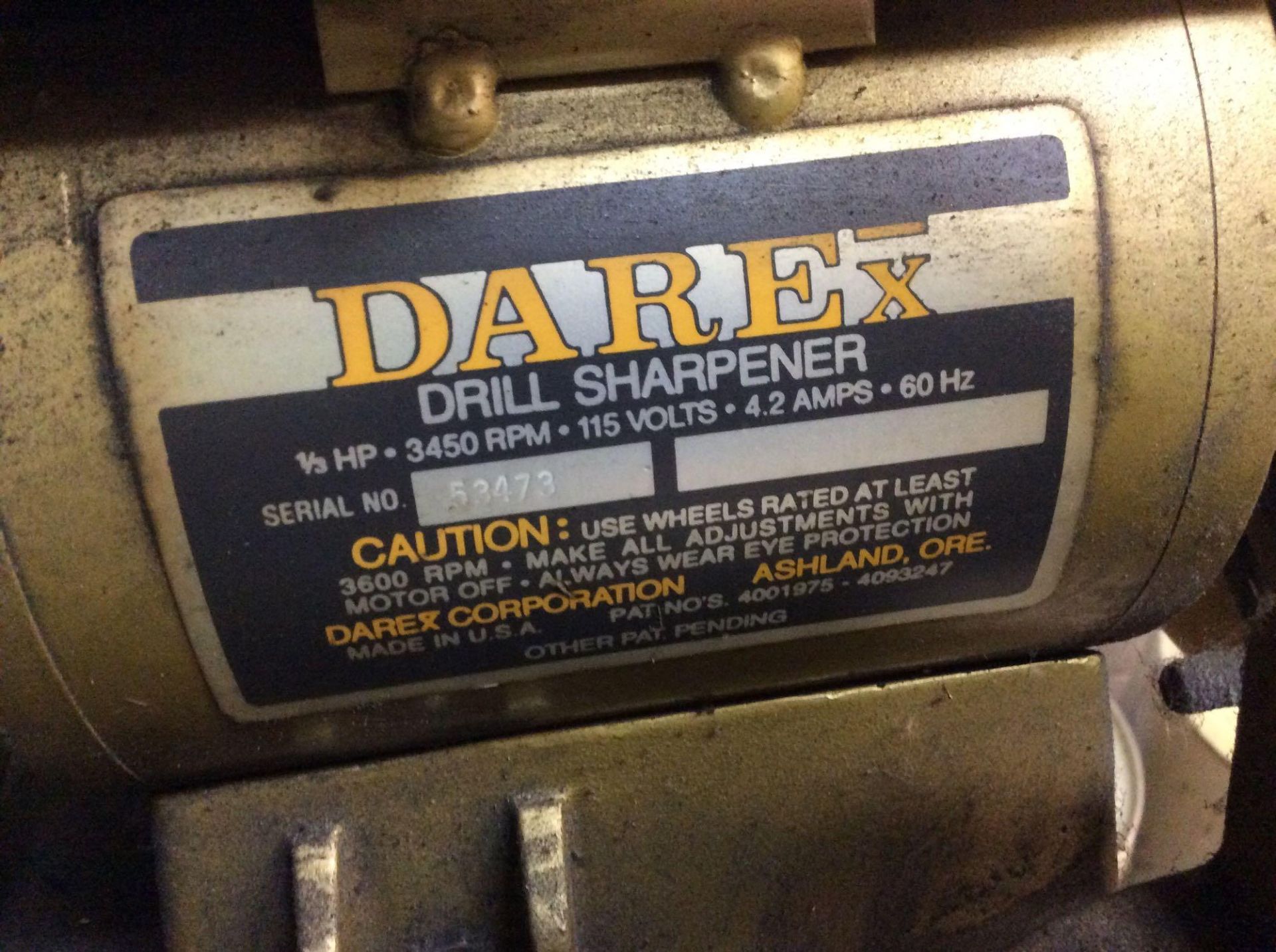 Darex pedestal drill sharpener, 1/3 hp, 3450 rpm, 1 phase, sn 53473 - Image 2 of 2