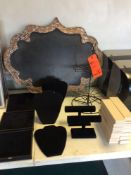 Lot of asst jewelry displays and framed chalkboard display