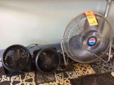 Lot of (3) air-circulating fans & asst trash cans