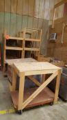 Lot of assorted homemade/custom portable wood tubs and shelves and tables