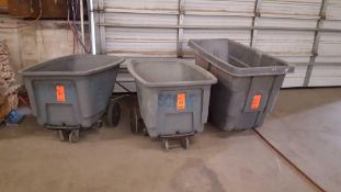 Lot of 3 assorted plastic self dumping hoppers