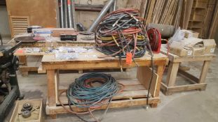 Lot of assorted air hose and fittings, etc. with table