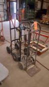 Lot of 3 assorted two wheel hand trucks