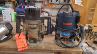1 lot of 2 assorted heavy duty routers one is a Porter Cable model number 7539, and one is a Bosch