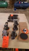 Lot, includes five assorted pneumatic Palm Sanders, 2 replacement pads, and 5 assorted pneumatic