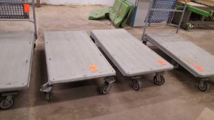 Lot of 2 assorted platform Shop carts, 3 foot by 5-foot with metal frame and plastic platform