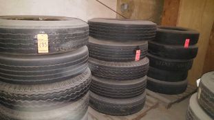 Lot of 15 assorted truck/trailer tires - mostly unused re-caps