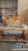 1 lot of assorted router bits, molding cutting knives, drill bits etc., with table, contents of