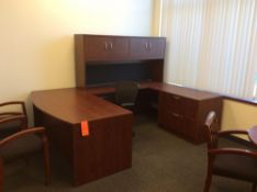 Office suite including U-shaped executive wood desk with over shelf, 42" conference table with (4) a