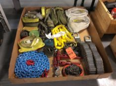 Lot of asst rigging including, heavy duty straps, straps, ratchet straps, chain and binders, etc. (C