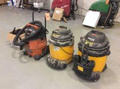 Lot of (4) asst Shop Vac wet dry vacuums and asst mop buckets (LOCATED IN BATAVIA)