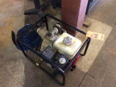 Lot of maintenance items including portable water pump with Honda motor and hose, Aervoe line painte