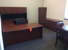 Office suite including U-shaped executive wood desk with over shelf, 42" conference table with (4) a