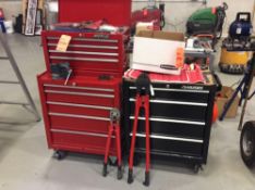 Lot of (2) portable tool chests with asst hand tools, work light, etc. (LOCATED IN BATAVIA)