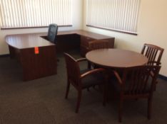 Office suite including U-shaped executive wood desk, 42" conference table with (4) arm chairs, execu