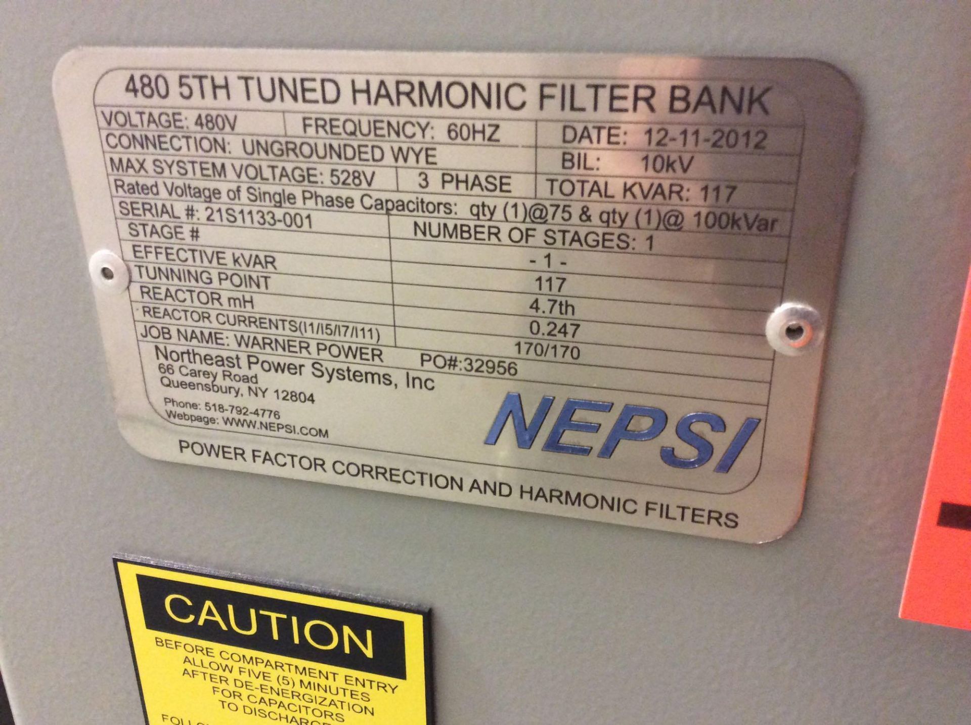 Northeast power systems 480 Harmonic filter bank with 480 5th Tuned Harmonic filter bank (LOCATED IN - Image 5 of 5