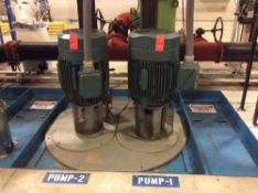 Set of (2) vertical pumps with 100 hp motors and GE 300-line control panels (LOTS 1004-1010 is WATER