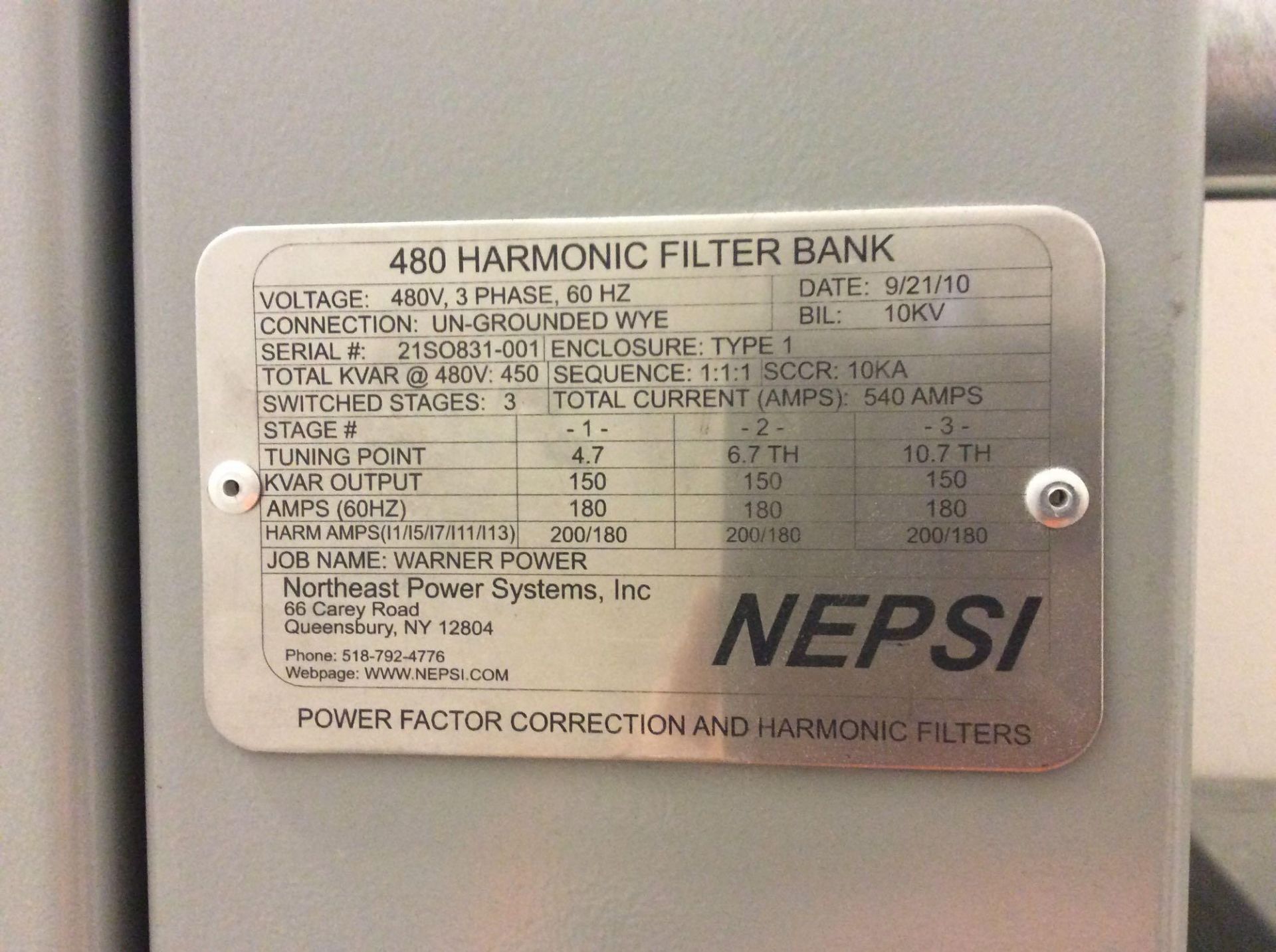 Northeast power systems 480 Harmonic filter bank with 480 5th Tuned Harmonic filter bank (LOCATED IN - Image 4 of 5