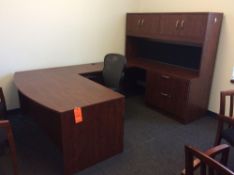 Office suite including U-shaped executive wood desk with over shelf, 42" conference table with (4) a