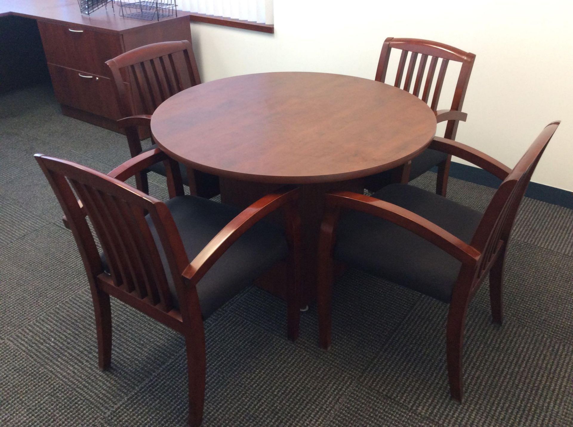 Office suite including U-shaped executive wood desk with 42" conference table with (4) arm chairs, e - Image 2 of 3