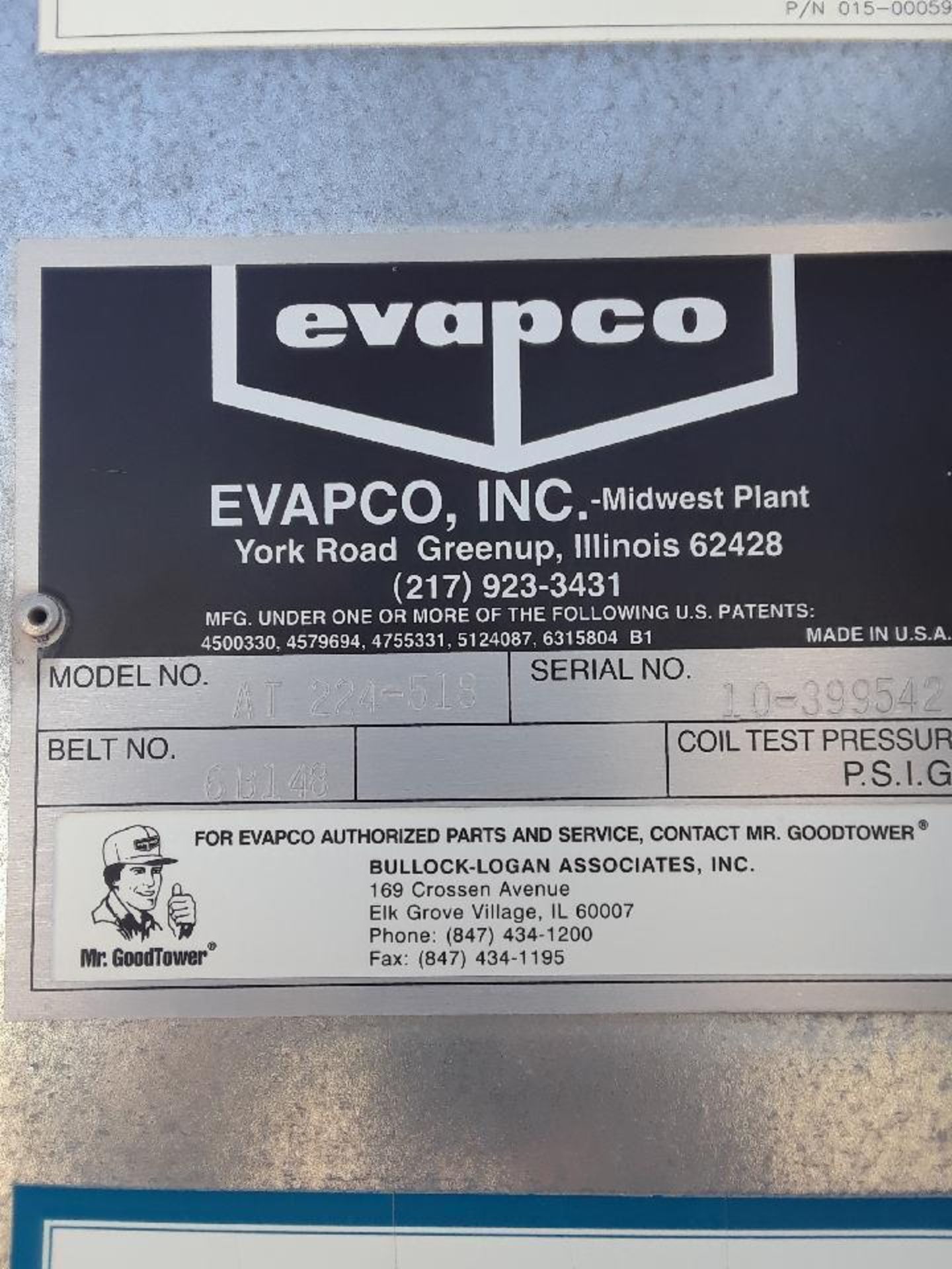 Evapco cooling tower, mn AT 224-518, sn 10-399542 with controls - located on roof - Image 4 of 4