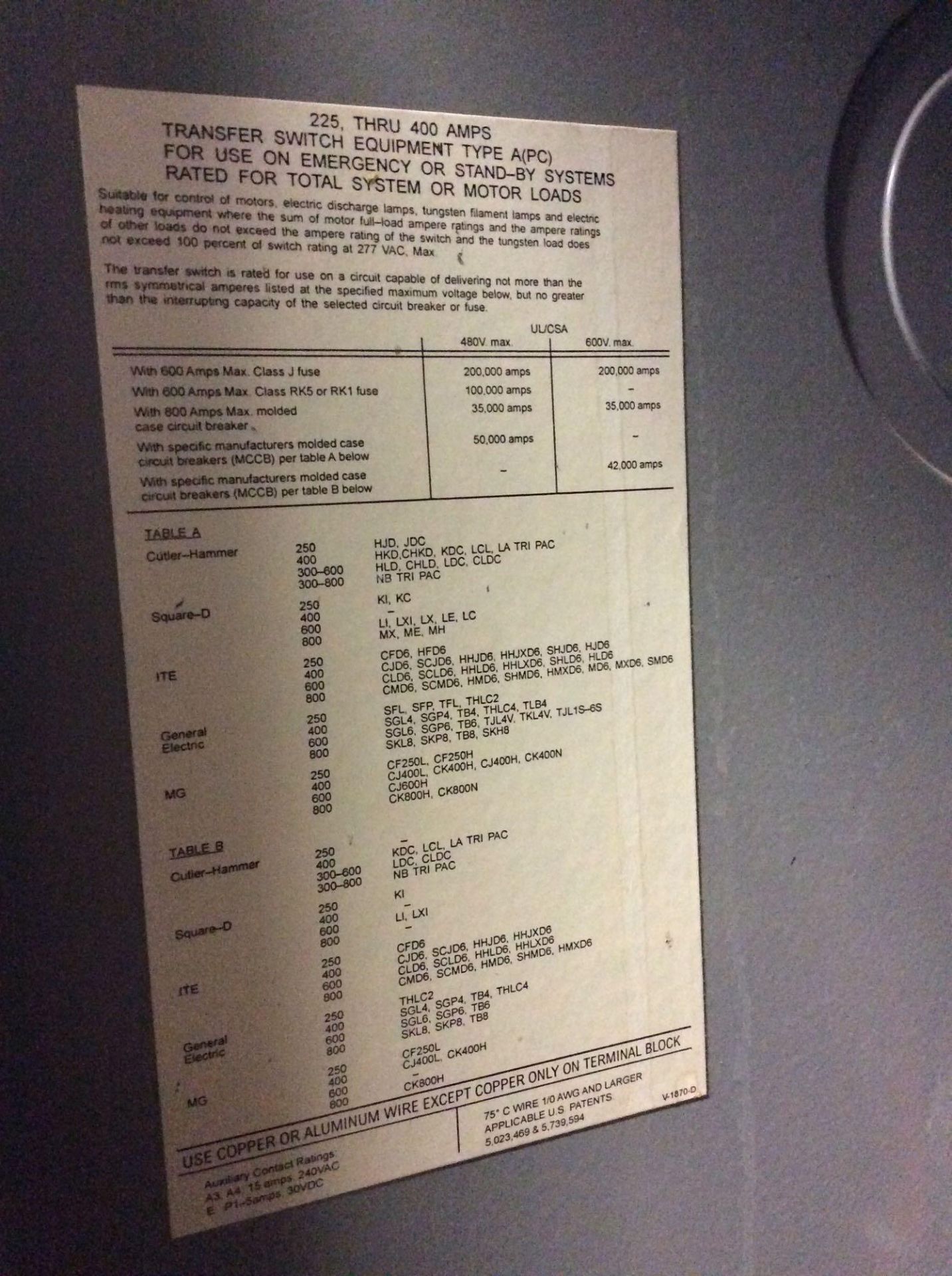 GE Zenith controls electrical panel transfer switch, 277/480 volts, type 1 enclosure - Image 4 of 4