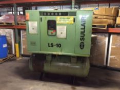 Sullair rotary screw air compressor, mn LS-10 with horizontal air tank below