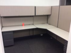 2-section electrified modular upholstered partitioned office with over shelves (LOCATED IN BATAVIA)