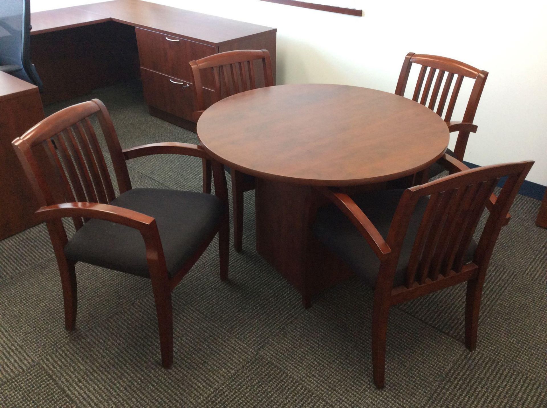 Office suite including U-shaped executive wood desk, 42" conference table with (4) arm chairs, execu - Image 3 of 4